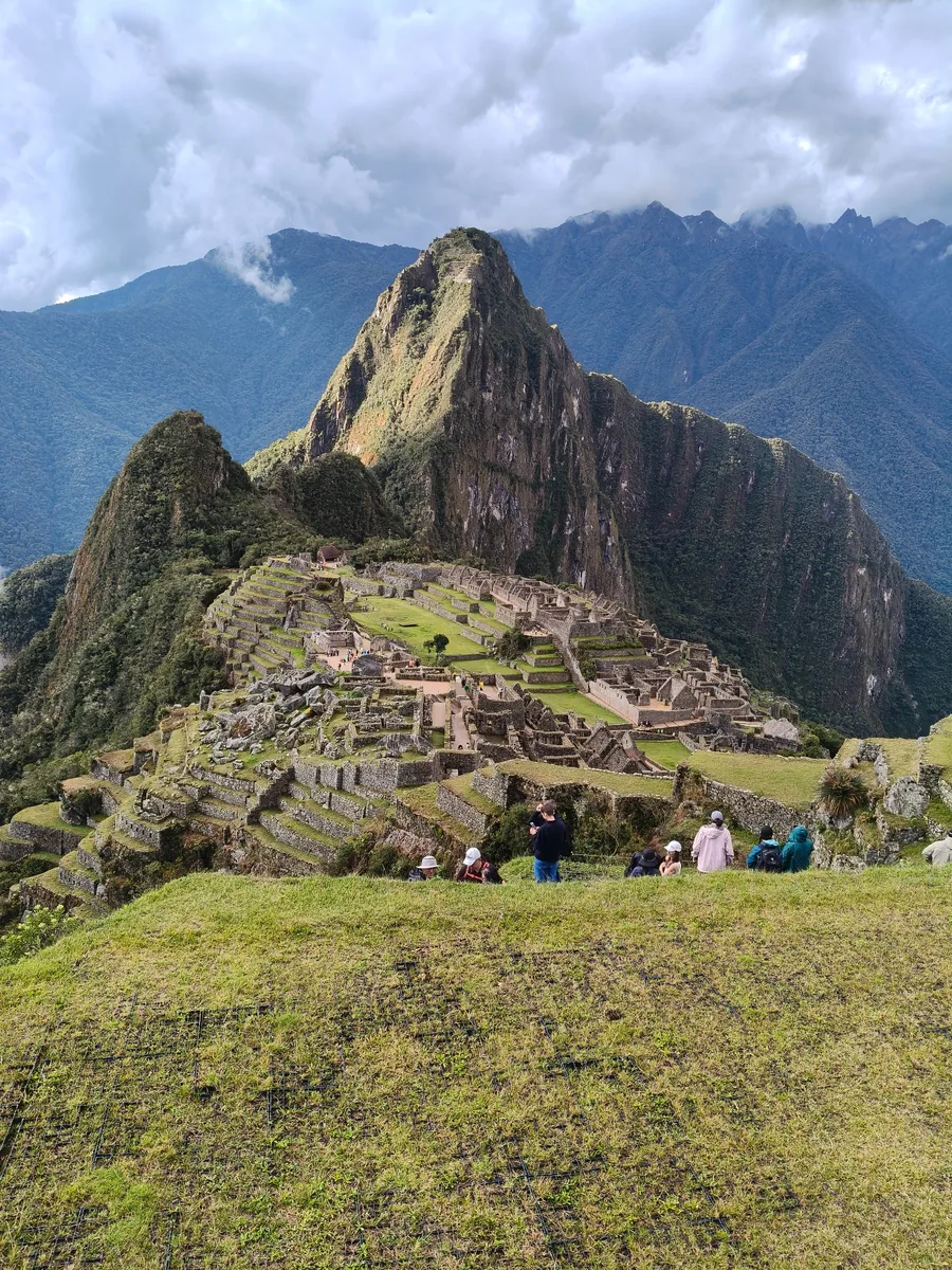 Mountain peaks and Inca stone terraces at Machu Picchu, Peru